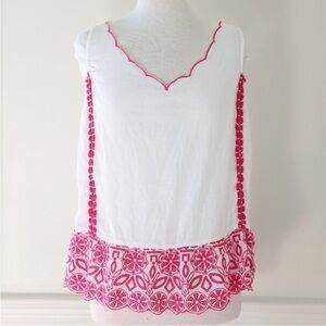 Crown & Ivy White Blouse with Pink Embroidery
